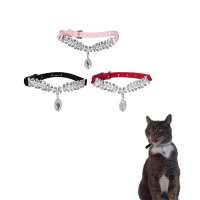 Wholesale Luxury Bling Crystal Pets Dog Cat Collar Soft Suede Leather Dog Necklace