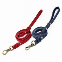 2 colors 4ft braided leather puppy dog leash custom logo