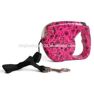 XA-1133 LED light metal button customized water transfer printing retractable dog leash